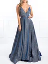 Ball Gown/Princess V-neck Glitter Sweep Train Prom Dresses With Pockets #Milly020118691