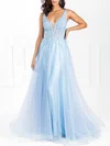 Ball Gown/Princess V-neck Tulle Floor-length Prom Dresses With Appliques Lace #Milly020118692