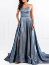 Ball Gown/Princess Scoop Neck Glitter Sweep Train Prom Dresses With Split Front #Milly020118693