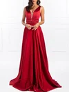 Ball Gown/Princess V-neck Satin Floor-length Prom Dresses With Beading #Milly020118696