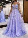Ball Gown V-neck Tulle Prom Dresses With Appliques #Milly020119678