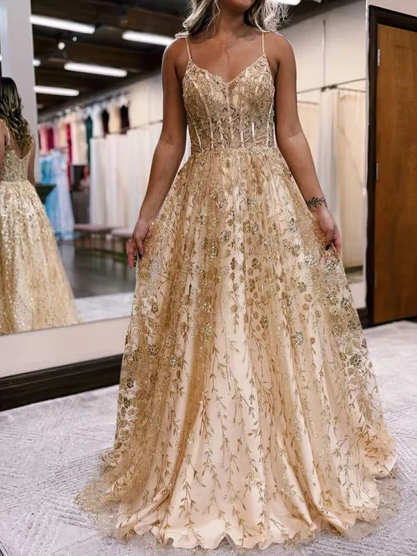 Ball Gown V-neck Tulle Prom Dresses With Appliques #Milly020119679