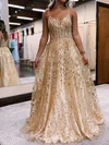 Ball Gown/Princess V-neck Glitter Floor-length Prom Dresses With Appliques Lace #Milly020119679