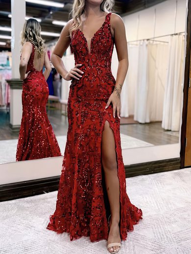 Mermaid V-neck Backless Sparkly Sequin Prom Dresses #Milly020119681