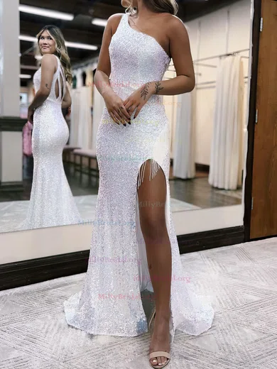One Shoulder Sequin Gray Trumpet Mermaid Prom Dress One Shoulder Sequin Gray Trumpet Mermaid Prom Dress
