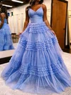 Ball Gown/Princess V-neck Tulle Glitter Sweep Train Prom Dresses With Tiered #Milly020119690