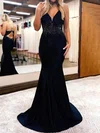 Trumpet/Mermaid V-neck Jersey Sweep Train Prom Dresses With Crystal Detailing #Milly020119691