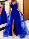 Ball Gown/Princess V-neck Tulle Sweep Train Prom Dresses With Ruched #Milly020119716