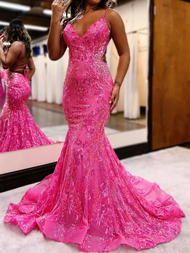 Mermaid V-neck Sparkly Sequin Prom Dresses #Milly020119721