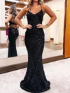 Trumpet/Mermaid V-neck Sequined Sweep Train Prom Dresses #Milly020119733
