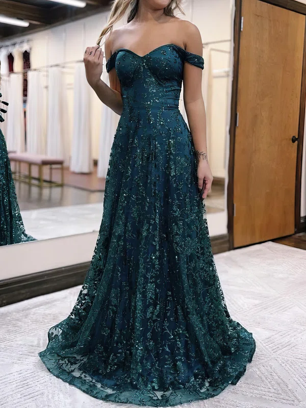 Ball Gown/Princess Off-the-shoulder Glitter Sweep Train Prom Dresses #Milly020119746