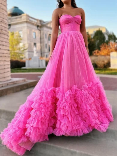 Ball Gown Strapless Tulle Ruffle Tiered Prom Dresses #Milly020119756