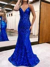 Trumpet/Mermaid V-neck Sequined Sweep Train Prom Dresses S020119759