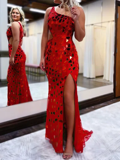 Sheath/Column One Shoulder Cut Out Sparkly Sequin Prom Dresses #Milly020119771