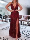 Trumpet/Mermaid Halter Sequined Sweep Train Prom Dresses With Split Front #Milly020119777