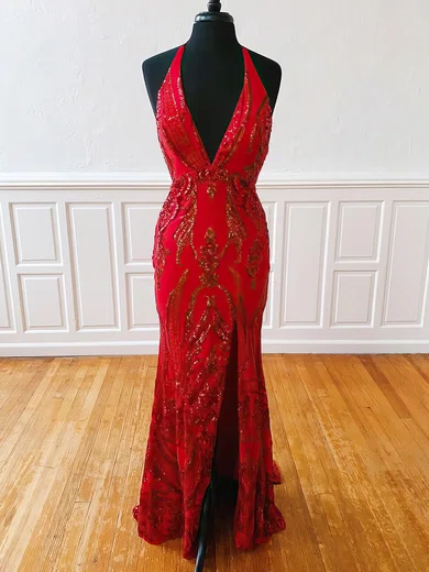 Mermaid V-neck Backless Sparkly Sequin Prom Dresses #Milly020119778