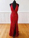 Trumpet/Mermaid V-neck Sequined Sweep Train Prom Dresses With Split Front #Milly020119778