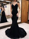 Trumpet/Mermaid V-neck Jersey Sweep Train Prom Dresses With Feathers / Fur #Milly020119779