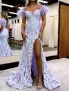 Trumpet/Mermaid Off-the-shoulder Sequined Sweep Train Prom Dresses With Split Front #Milly020119783