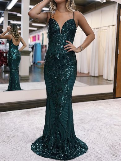 Trumpet/Mermaid V-neck Sequined Sweep Train Prom Dresses S020119786