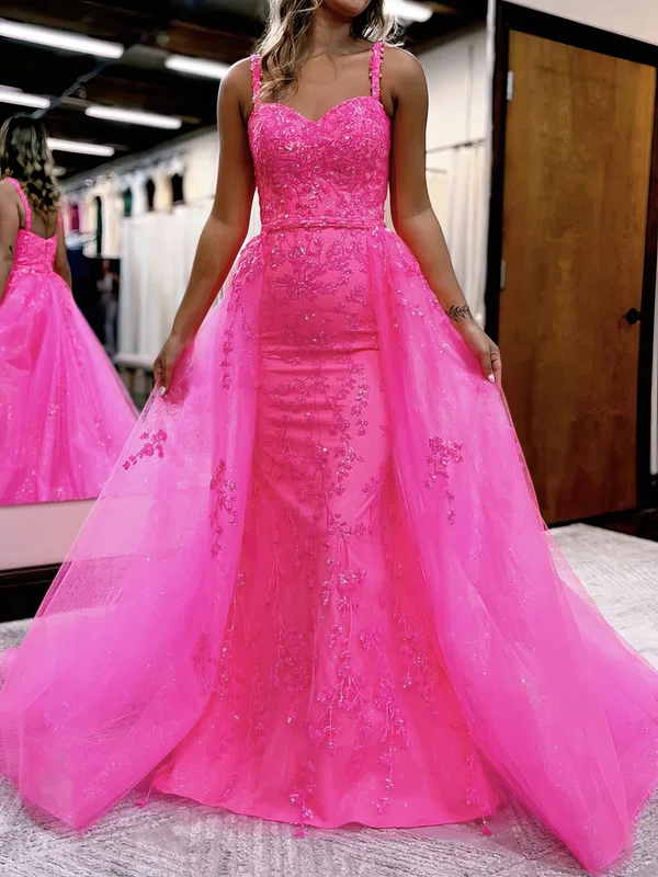 Ball Gown/Princess Sweetheart Tulle Glitter Watteau Train Prom Dresses With Beading #Milly020119794