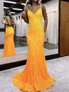Trumpet/Mermaid V-neck Sequined Sweep Train Prom Dresses #Milly020119804