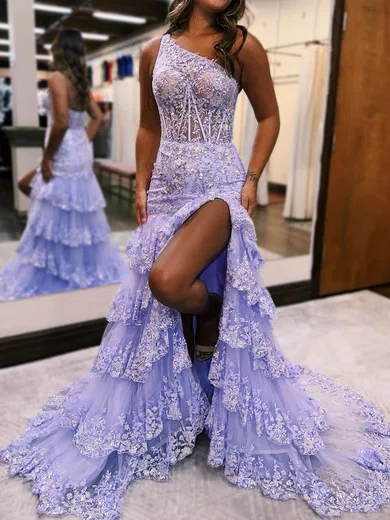 Mermaid One Shoulder Sequin Tiered Prom Dresses #Milly020119809