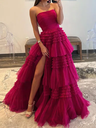 Ball Gown Strapless Tulle Ruffle Tiered Prom Dresses #Milly020119567