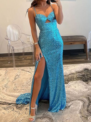 Trumpet/Mermaid Sweetheart Sequined Sweep Train Prom Dresses With Split Front #Milly020119568