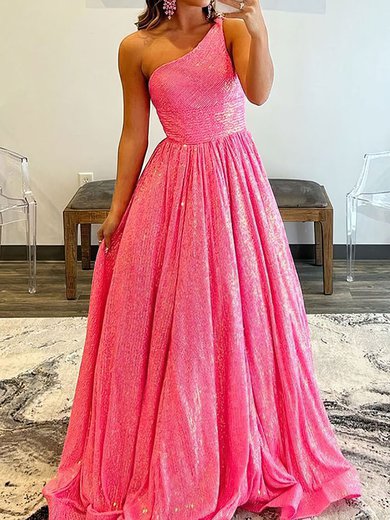 Ball Gown/Princess One Shoulder Sequined Sweep Train Prom Dresses With Pockets #Milly020119571