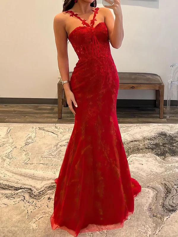 Mermaid Halter Tulle Corset Prom Dresses With Appliques #Milly020119572