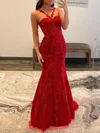 Trumpet/Mermaid Halter Tulle Sweep Train Prom Dresses With Appliques Lace #Milly020119572
