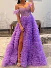 Ball Gown Off-the-shoulder Tulle Tiered Prom Dresses With Feather #Milly020119578
