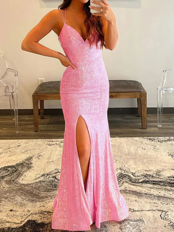 Mermaid V-neck Sparkly Sequin Backless Prom Dresses #Milly020119579