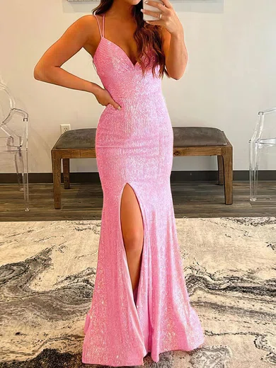 Mermaid V-neck Sparkly Sequin Backless Prom Dresses #Milly020119579