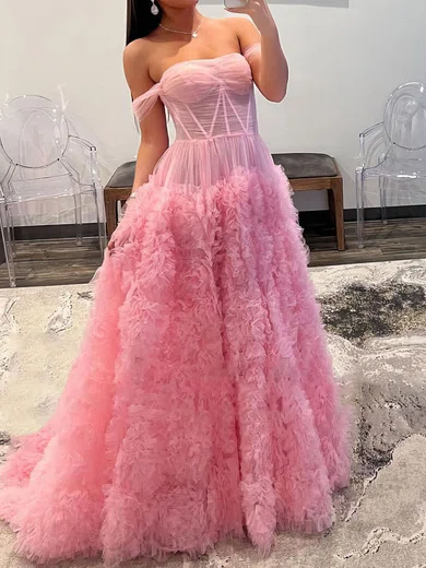 Princess Off-the-shoulder Tulle Ruffle Tiered Prom Dresses #Milly020119581