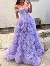 Ball Gown/Princess Off-the-shoulder Tulle Sweep Train Prom Dresses With Ruched #Milly020119582