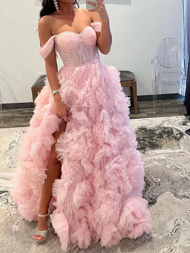 Princess Off-the-shoulder Tulle Ruffle Tiered Prom Dresses #Milly020119583