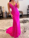 Trumpet/Mermaid V-neck Jersey Sweep Train Prom Dresses With Crystal Detailing #Milly020119584