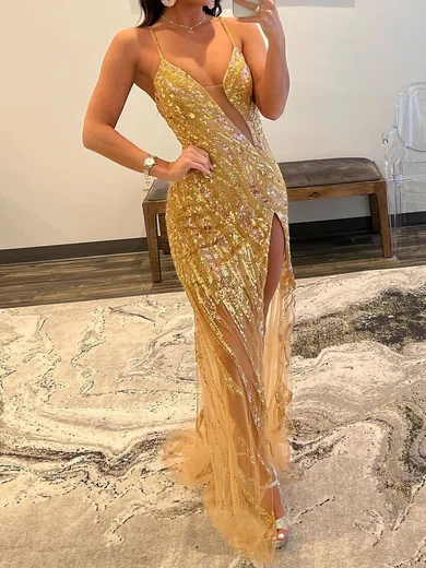 Sheath/Column V-neck Backless Sparkly Sequin Prom Dresses #Milly020119586