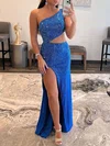 Trumpet/Mermaid One Shoulder Jersey Sweep Train Prom Dresses With Beading #Milly020119595