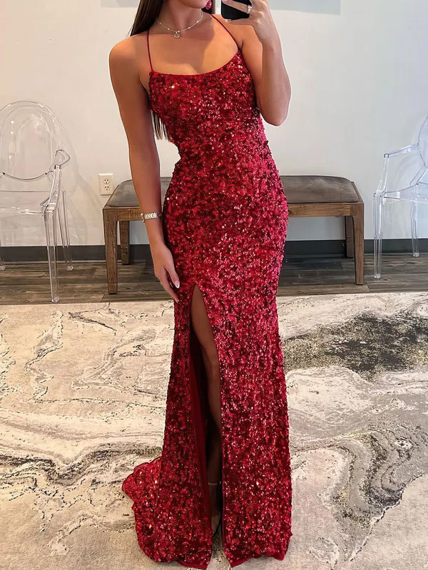 Mermaid Scoop Neck Sparkly Velvet Sequin Prom Dresses #Milly020119604