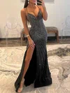 Trumpet/Mermaid V-neck Jersey Sweep Train Prom Dresses With Beading #Milly020119606
