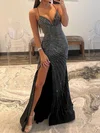 Trumpet/Mermaid V-neck Jersey Sweep Train Prom Dresses With Beading #Milly020119606