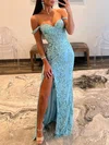 Trumpet/Mermaid Off-the-shoulder Glitter Sweep Train Prom Dresses With Split Front #Milly020119615