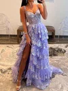 Ball Gown/Princess V-neck Tulle Sweep Train Prom Dresses With Appliques Lace #Milly020119622