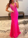 Trumpet/Mermaid V-neck Jersey Sweep Train Prom Dresses With Crystal Detailing #Milly020119638