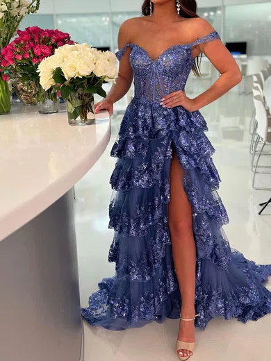 Ball Gown Off-the-shoulder Sequin Tiered Prom Dresses #Milly020119641