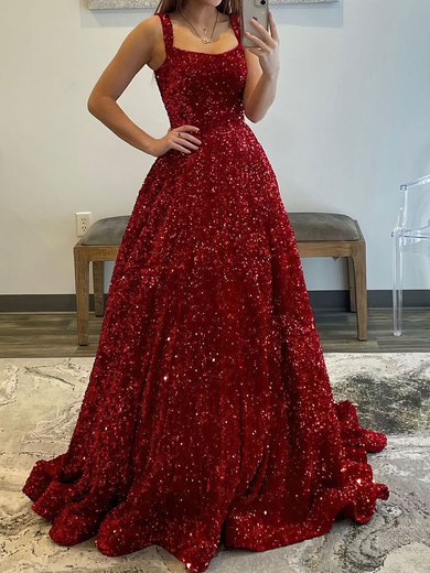 Ball Gown/Princess Scoop Neck Velvet Sequins Sweep Train Prom Dresses #Milly020119648