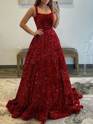 Ball Gown/Princess Scoop Neck Velvet Sequins Sweep Train Prom Dresses #Milly020119648
